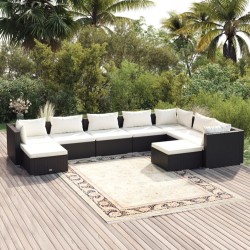 vidaXL 9-tlg. Garten-Lounge-Set mit Kissen Poly Rattan Schwarz