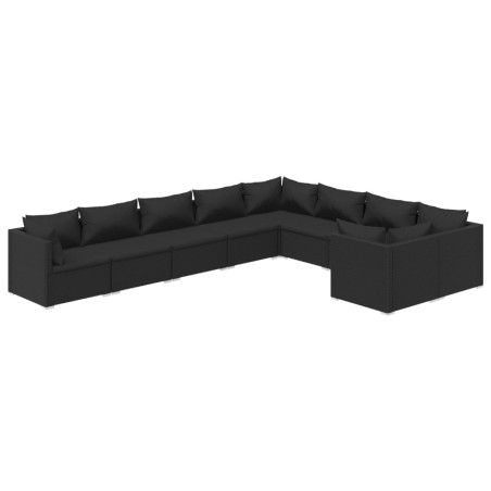 vidaXL 9-tlg. Garten-Lounge-Set mit Kissen Poly Rattan Schwarz