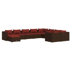 vidaXL 10-tlg. Garten-Lounge-Set mit Kissen Poly Rattan Braun