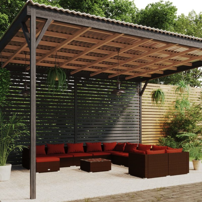 vidaXL 12-tlg. Garten-Lounge-Set mit Kissen Poly Rattan Braun vidaXL 12-tlg. Garten-Lounge-Set mit Kissen Poly Rattan Braun