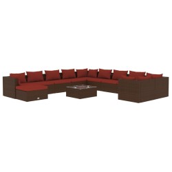 vidaXL 12-tlg. Garten-Lounge-Set mit Kissen Poly Rattan Braun