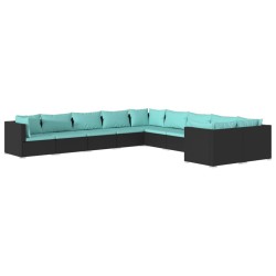 vidaXL 10-tlg. Garten-Lounge-Set mit Kissen Poly Rattan Schwarz