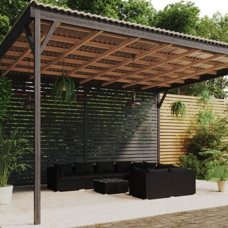 vidaXL 9-tlg. Garten-Lounge-Set mit Kissen Poly Rattan Schwarz