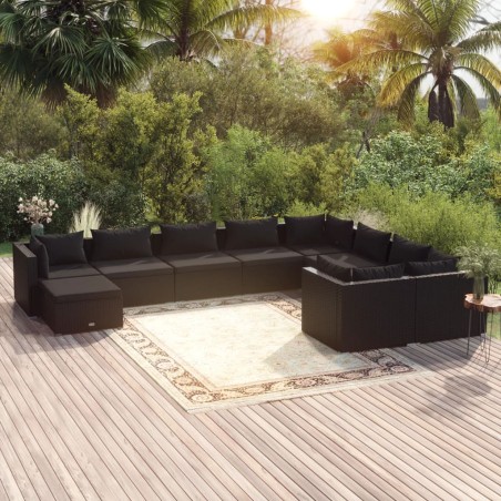 vidaXL 10-tlg. Garten-Lounge-Set mit Kissen Poly Rattan Schwarz