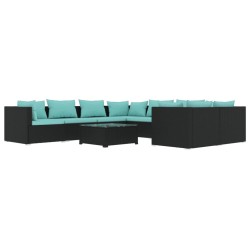 vidaXL 9-tlg. Garten-Lounge-Set mit Kissen Poly Rattan Schwarz