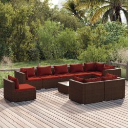 vidaXL 10-tlg. Garten-Lounge-Set mit Kissen Poly Rattan Braun