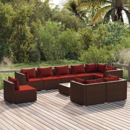 vidaXL 10-tlg. Garten-Lounge-Set mit Kissen Poly Rattan Braun