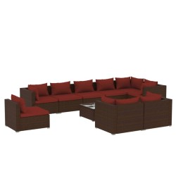 vidaXL 10-tlg. Garten-Lounge-Set mit Kissen Poly Rattan Braun