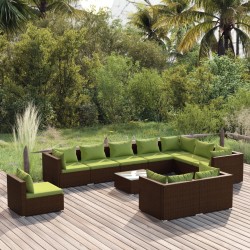vidaXL 11-tlg. Garten-Lounge-Set mit Kissen Poly Rattan Braun