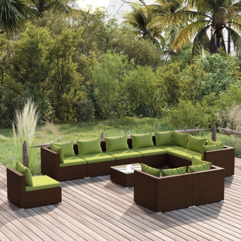 vidaXL 11-tlg. Garten-Lounge-Set mit Kissen Poly Rattan Braun vidaXL 11-tlg. Garten-Lounge-Set mit Kissen Poly Rattan Braun