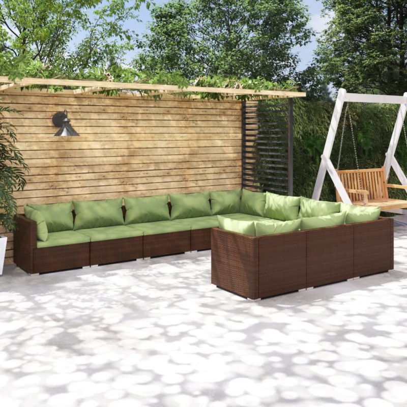 vidaXL 10-tlg. Garten-Lounge-Set mit Kissen Poly Rattan Braun vidaXL 10-tlg. Garten-Lounge-Set mit Kissen Poly Rattan Braun