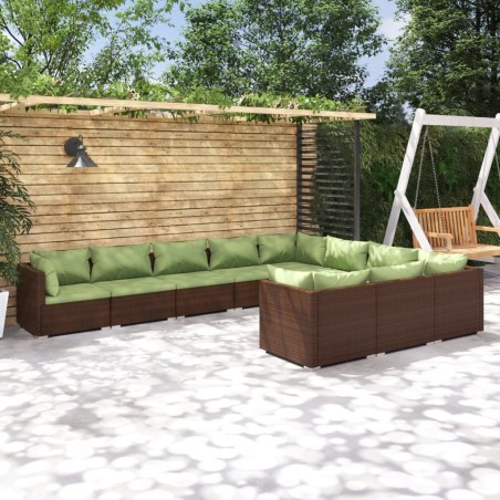 vidaXL 10-tlg. Garten-Lounge-Set mit Kissen Poly Rattan Braun