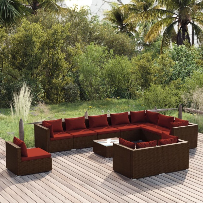 vidaXL 11-tlg. Garten-Lounge-Set mit Kissen Poly Rattan Braun vidaXL 11-tlg. Garten-Lounge-Set mit Kissen Poly Rattan Braun