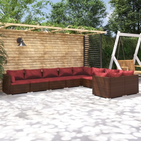 vidaXL 9-tlg. Garten-Lounge-Set mit Kissen Poly Rattan Braun