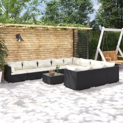 vidaXL 11-tlg. Garten-Lounge-Set mit Kissen Poly Rattan Schwarz