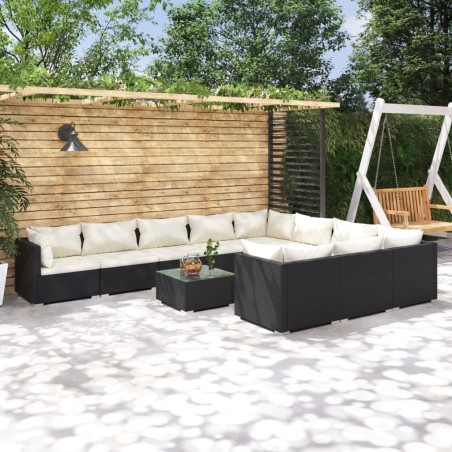 vidaXL 11-tlg. Garten-Lounge-Set mit Kissen Poly Rattan Schwarz