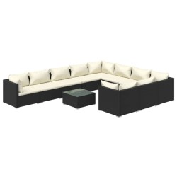 vidaXL 11-tlg. Garten-Lounge-Set mit Kissen Poly Rattan Schwarz