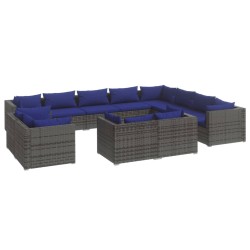 vidaXL 12-tlg. Garten-Lounge-Set mit Kissen Grau Poly Rattan