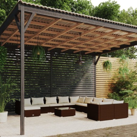 vidaXL 12-tlg. Garten-Lounge-Set mit Kissen Poly Rattan Braun