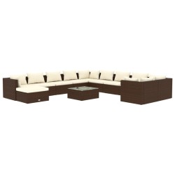 vidaXL 12-tlg. Garten-Lounge-Set mit Kissen Poly Rattan Braun