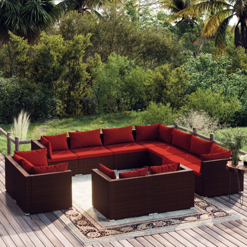 vidaXL 11-tlg. Garten-Lounge-Set mit Kissen Braun Poly Rattan vidaXL 11-tlg. Garten-Lounge-Set mit Kissen Braun Poly Rattan