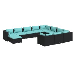vidaXL 11-tlg. Garten-Lounge-Set mit Kissen Poly Rattan Schwarz