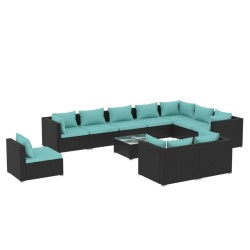 vidaXL 11-tlg. Garten-Lounge-Set mit Kissen Poly Rattan Schwarz