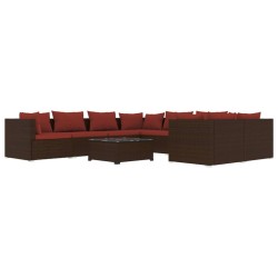 vidaXL 9-tlg. Garten-Lounge-Set mit Kissen Poly Rattan Braun
