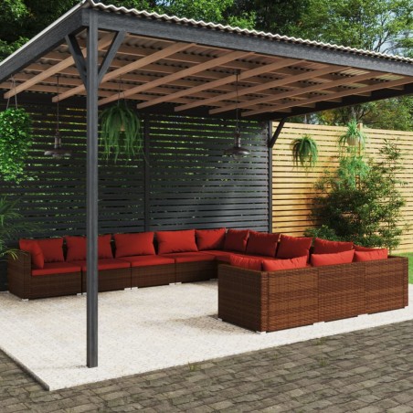 vidaXL 11-tlg. Garten-Lounge-Set mit Kissen Poly Rattan Braun