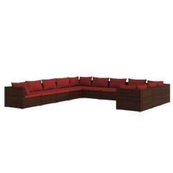 vidaXL 11-tlg. Garten-Lounge-Set mit Kissen Poly Rattan Braun