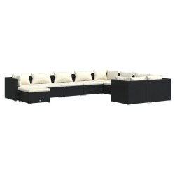 vidaXL 10-tlg. Garten-Lounge-Set mit Kissen Poly Rattan Schwarz