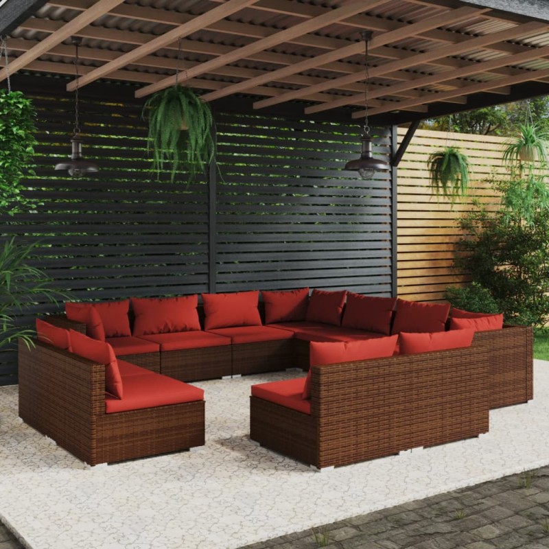 vidaXL 11-tlg. Garten-Lounge-Set mit Kissen Braun Poly Rattan vidaXL 11-tlg. Garten-Lounge-Set mit Kissen Braun Poly Rattan