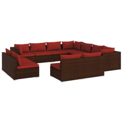 vidaXL 11-tlg. Garten-Lounge-Set mit Kissen Braun Poly Rattan
