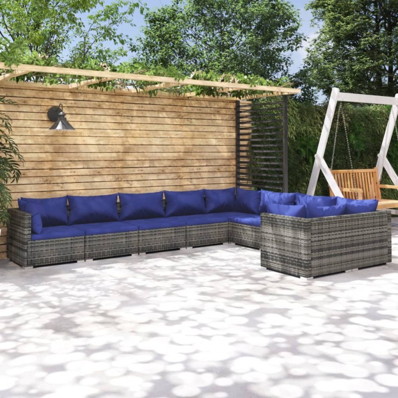 vidaXL 9-tlg. Garten-Lounge-Set mit Kissen Poly Rattan Grau vidaXL 9-tlg. Garten-Lounge-Set mit Kissen Poly Rattan Grau