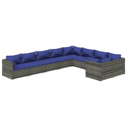 vidaXL 9-tlg. Garten-Lounge-Set mit Kissen Poly Rattan Grau