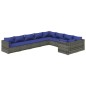 vidaXL 9-tlg. Garten-Lounge-Set mit Kissen Poly Rattan Grau vidaXL 9-tlg. Garten-Lounge-Set mit Kissen Poly Rattan Grau