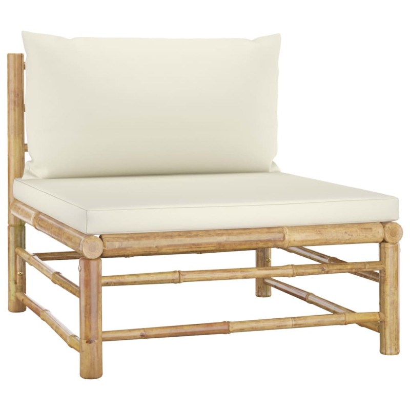 vidaXL Garten-Mittelsofa mit Kissen Cremeweiß Bambus vidaXL Garten-Mittelsofa mit Kissen Cremeweiß Bambus
