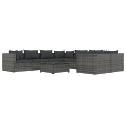 vidaXL 9-tlg. Garten-Lounge-Set mit Kissen Poly Rattan Grau