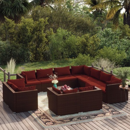 vidaXL 12-tlg. Garten-Lounge-Set mit Kissen Braun Poly Rattan