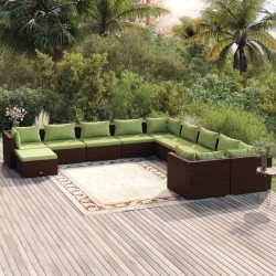 vidaXL 11-tlg. Garten-Lounge-Set mit Kissen Poly Rattan Braun