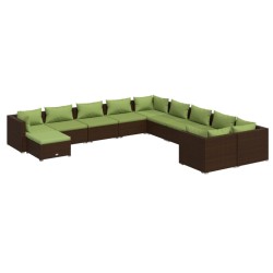 vidaXL 11-tlg. Garten-Lounge-Set mit Kissen Poly Rattan Braun