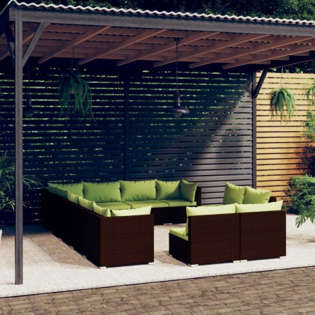 vidaXL 12-tlg. Garten-Lounge-Set mit Kissen Braun Poly Rattan