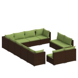 vidaXL 12-tlg. Garten-Lounge-Set mit Kissen Braun Poly Rattan