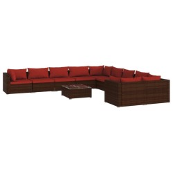 vidaXL 11-tlg. Garten-Lounge-Set mit Kissen Poly Rattan Braun