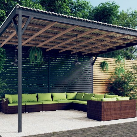 vidaXL 10-tlg. Garten-Lounge-Set mit Kissen Poly Rattan Braun