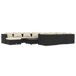 vidaXL 12-tlg. Garten-Lounge-Set mit Kissen Poly Rattan Schwarz