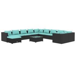 vidaXL 12-tlg. Garten-Lounge-Set mit Kissen Poly Rattan Schwarz