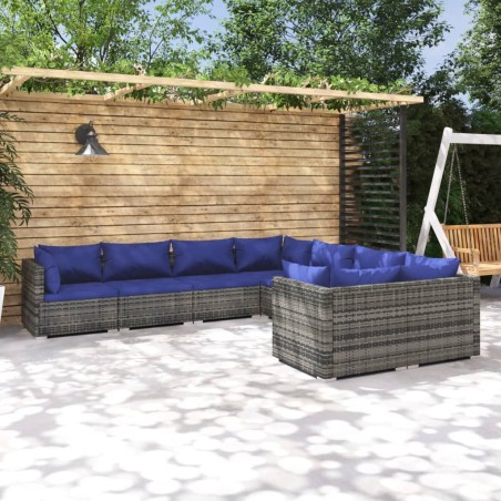 vidaXL 8-tlg. Garten-Lounge-Set mit Kissen Poly Rattan Grau