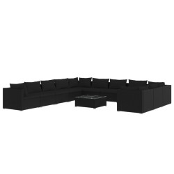 vidaXL 12-tlg. Garten-Lounge-Set mit Kissen Poly Rattan Schwarz