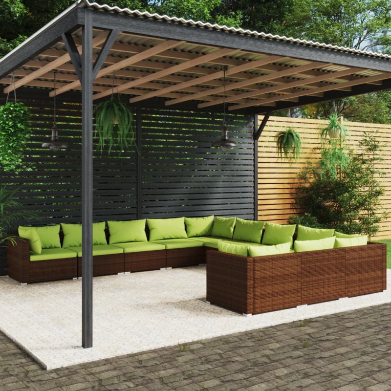vidaXL 11-tlg. Garten-Lounge-Set mit Kissen Poly Rattan Braun vidaXL 11-tlg. Garten-Lounge-Set mit Kissen Poly Rattan Braun